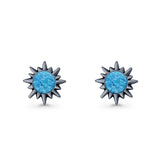 Sunflower 11mm Round Lab Created Opal Stud Earring Star Oxidized 925 Sterling Silver
