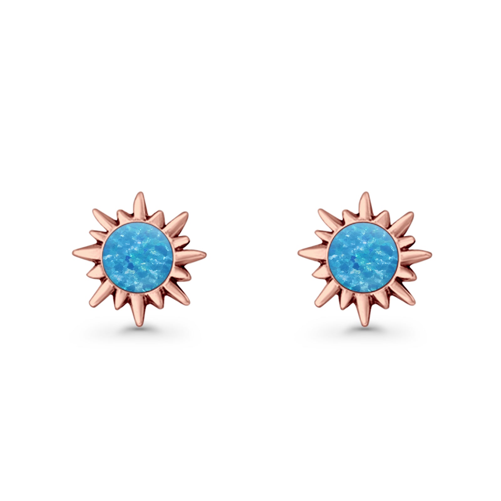 Sunflower 11mm Round Lab Created Opal Stud Earring Star Oxidized 925 Sterling Silver