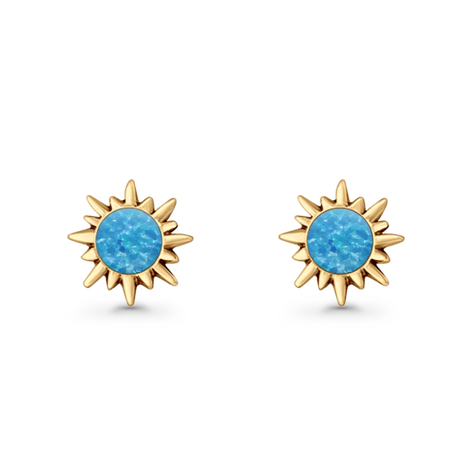 Sunflower 11mm Round Lab Created Opal Stud Earring Star Oxidized 925 Sterling Silver