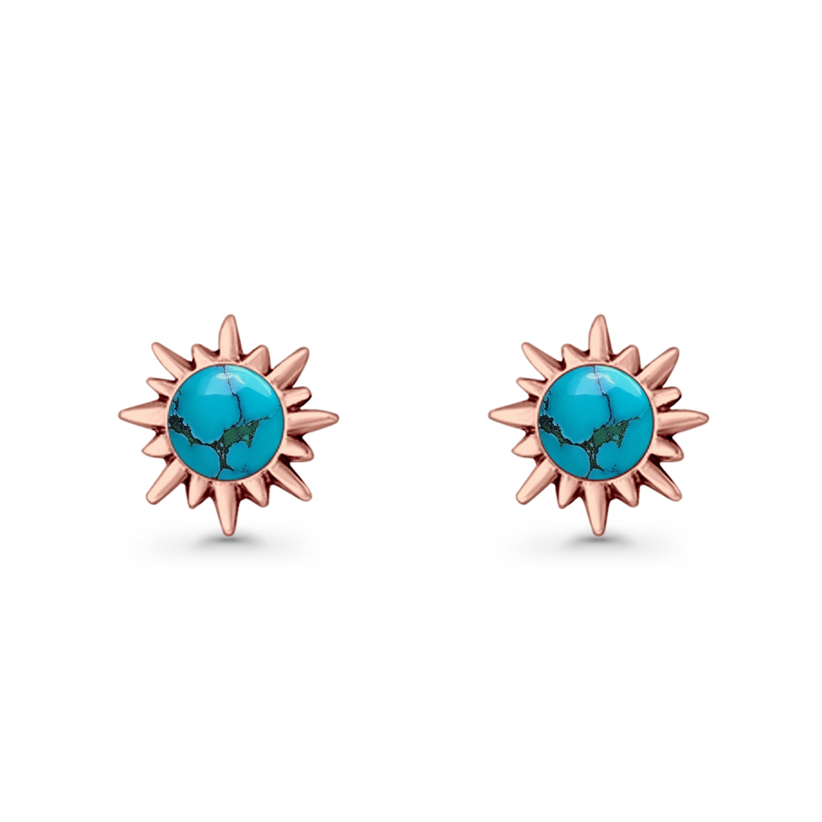 Sunflower 11mm Round Lab Created Opal Stud Earring Star Oxidized 925 Sterling Silver