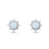 Sunflower 11mm Round Lab Created Opal Stud Earring Star Oxidized 925 Sterling Silver