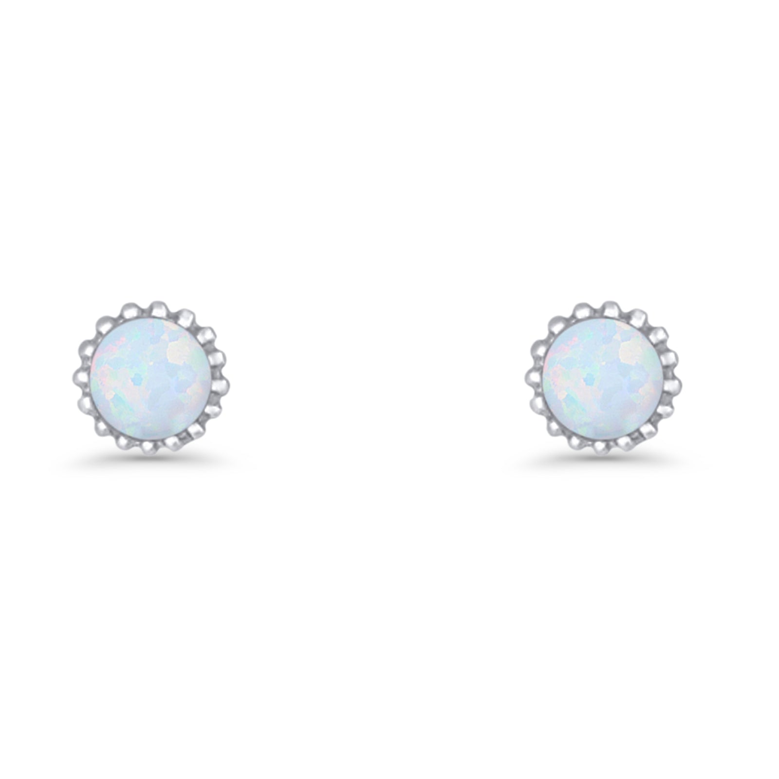 Round 7.3mm Stud Earring Lab Created Opal Oxidized 925 Sterling Silver