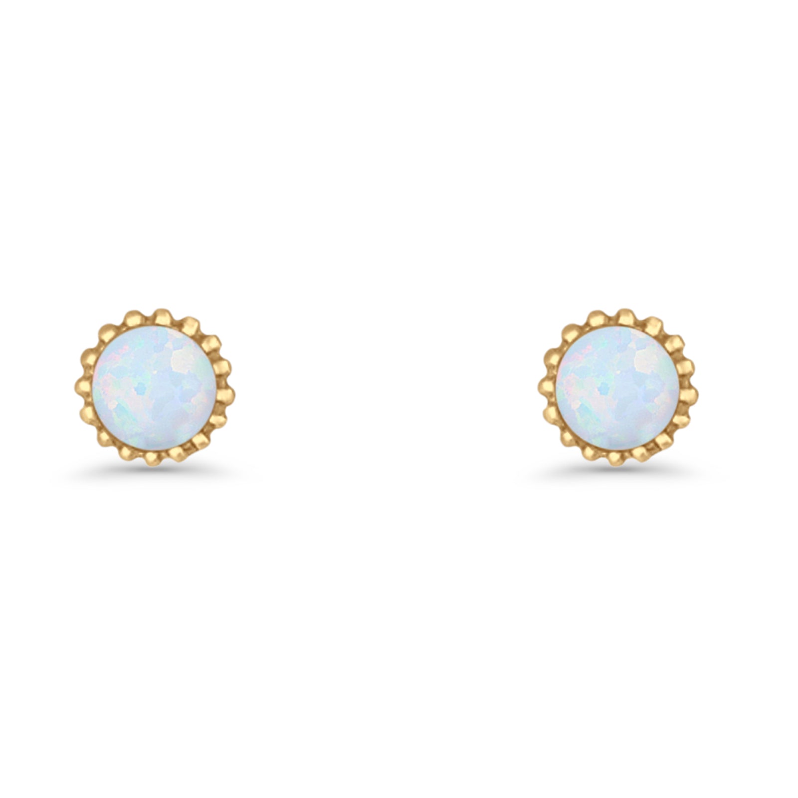 Round 7.3mm Stud Earring Lab Created Opal Oxidized 925 Sterling Silver