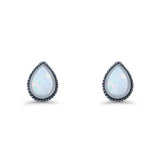 Pear Teardrop Twisted Rope Lab Created Opal Stud Earring Oxidized 925 Sterling Silver