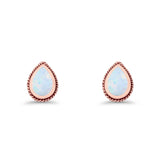 Pear Teardrop Twisted Rope Lab Created Opal Stud Earring Oxidized 925 Sterling Silver