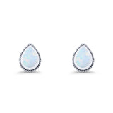 Pear Teardrop Twisted Rope Lab Created Opal Stud Earring Oxidized 925 Sterling Silver