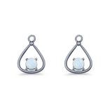 Pear 15.2mm Fishhook Earring Oxidized Round Lab Created Opal 925 Sterling Silver