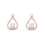 Pear 15.2mm Fishhook Earring Oxidized Round Lab Created Opal 925 Sterling Silver