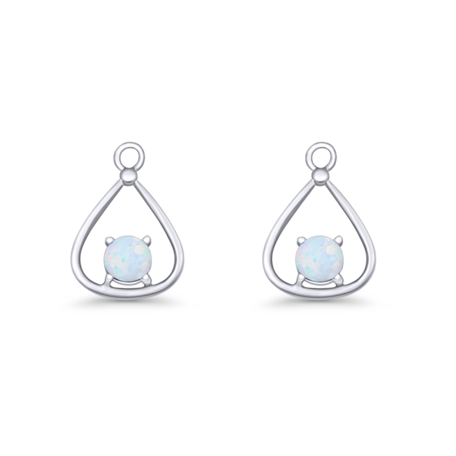 Pear 15.2mm Fishhook Earring Oxidized Round Lab Created Opal 925 Sterling Silver