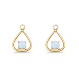 Pear 15.2mm Fishhook Earring Oxidized Round Lab Created Opal 925 Sterling Silver