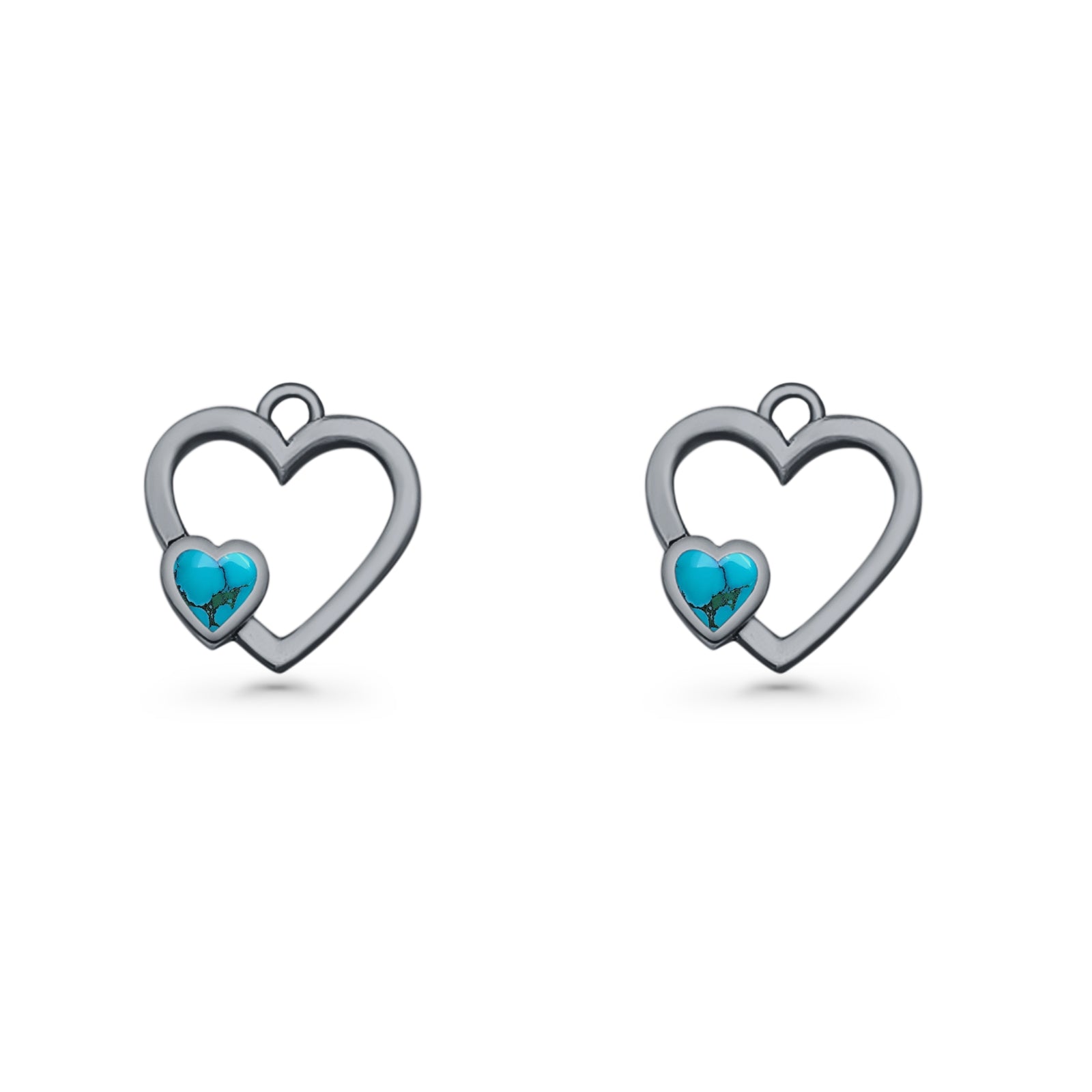 Heart Fishhook Earrings 13.2mm Lab Created Opal Oxidized 925 Sterling Silver