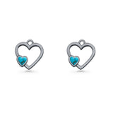Heart Fishhook Earrings 13.2mm Lab Created Opal Oxidized 925 Sterling Silver