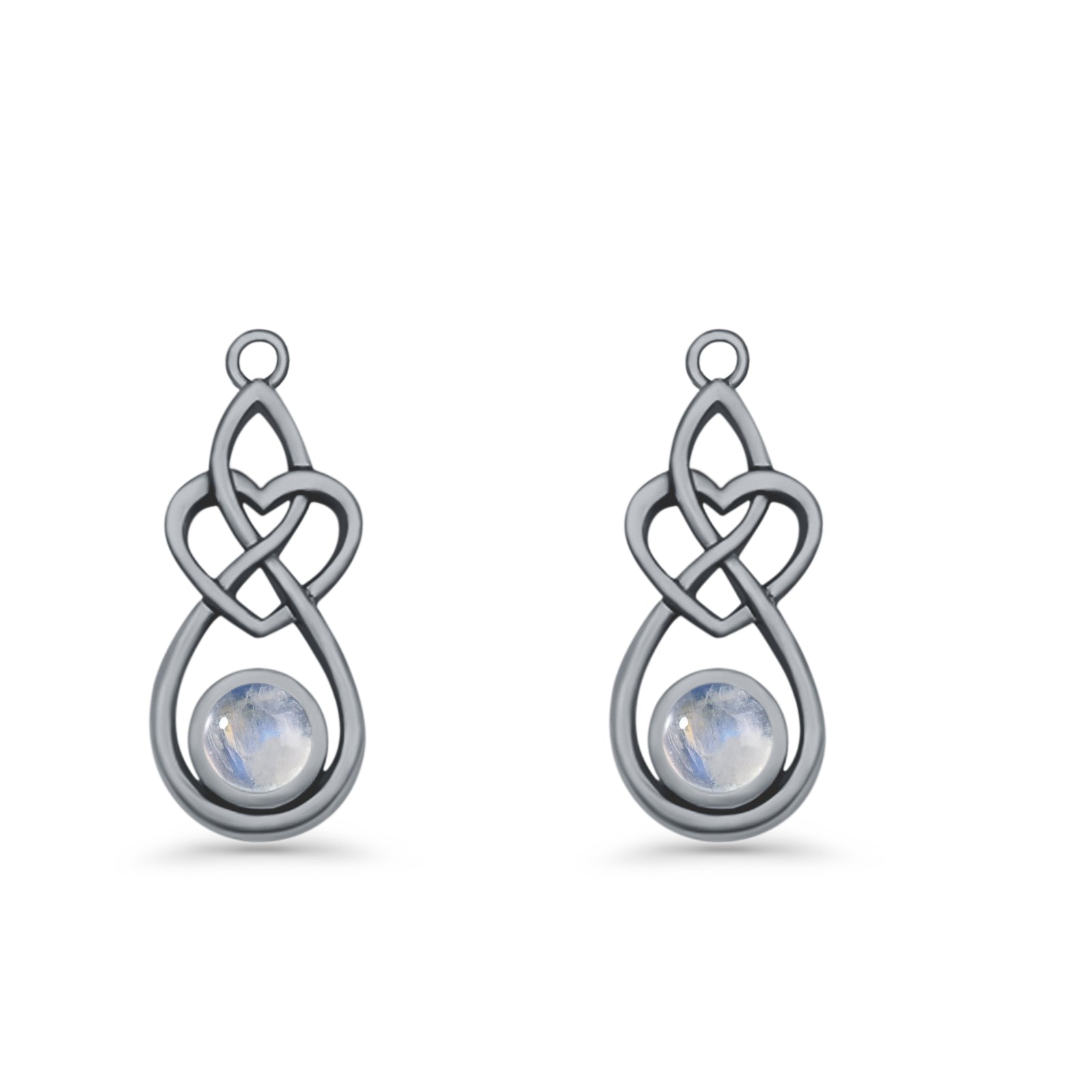 Round 19.7mm Lab Created Opal Celtic Knot Heart Fishhook Earring 925 Sterling Silver