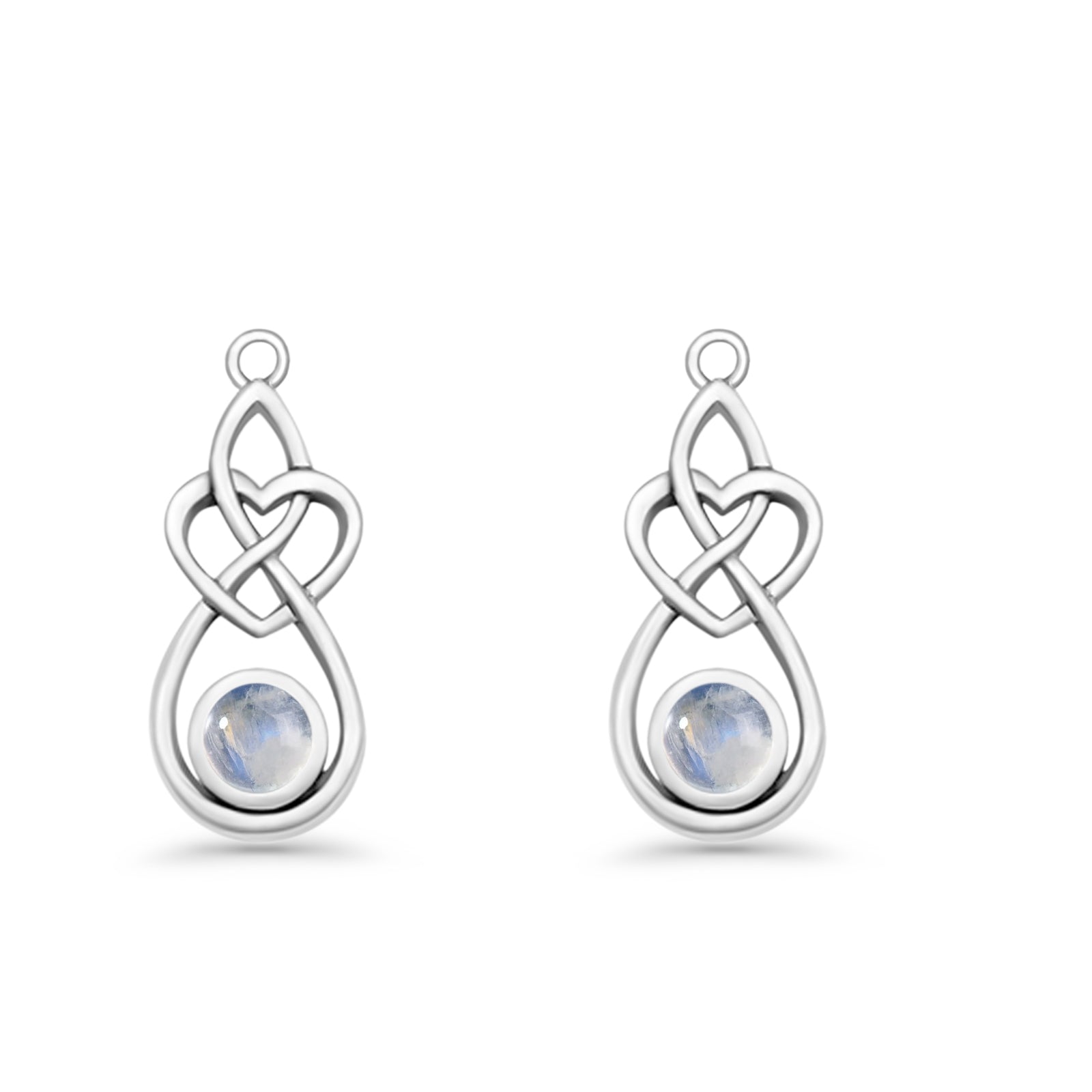 Round 19.7mm Lab Created Opal Celtic Knot Heart Fishhook Earring 925 Sterling Silver