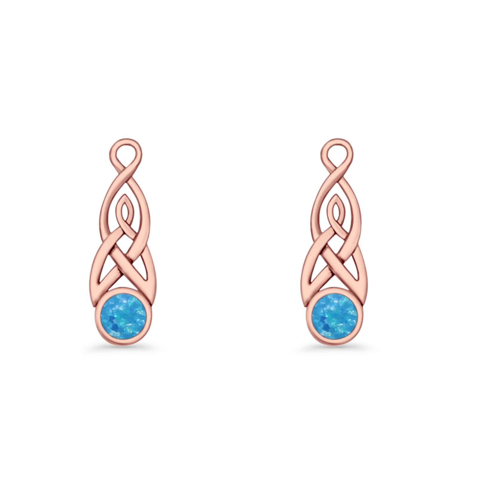 Round Lab Created Opal Trinity Dangle Fishhook Earring 925 Sterling Silver