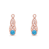 Round Lab Created Opal Trinity Dangle Fishhook Earring 925 Sterling Silver