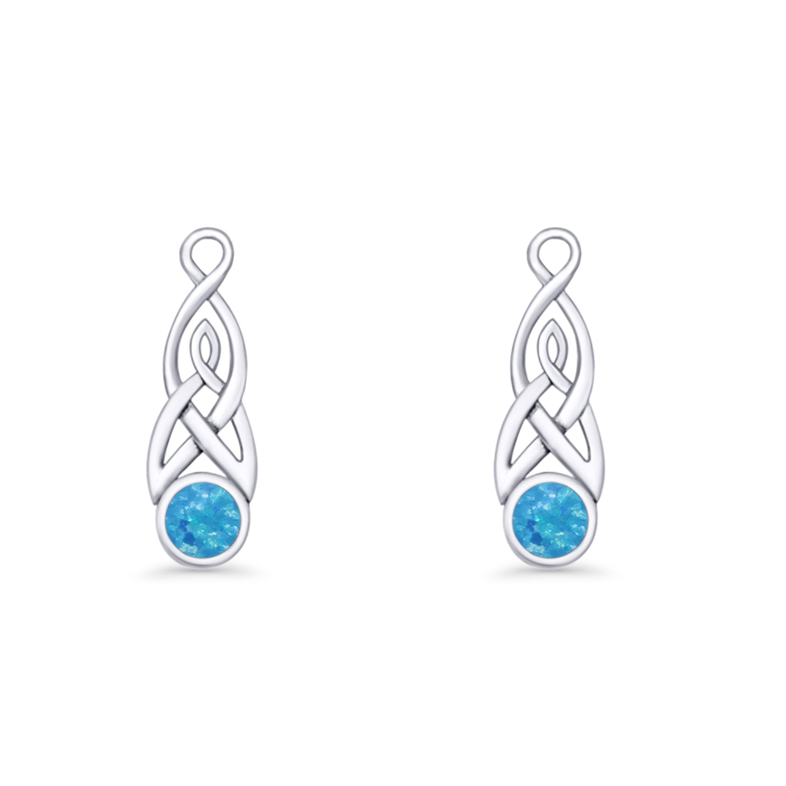 Round Lab Created Opal Trinity Dangle Fishhook Earring 925 Sterling Silver