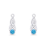 Round Lab Created Opal Trinity Dangle Fishhook Earring 925 Sterling Silver