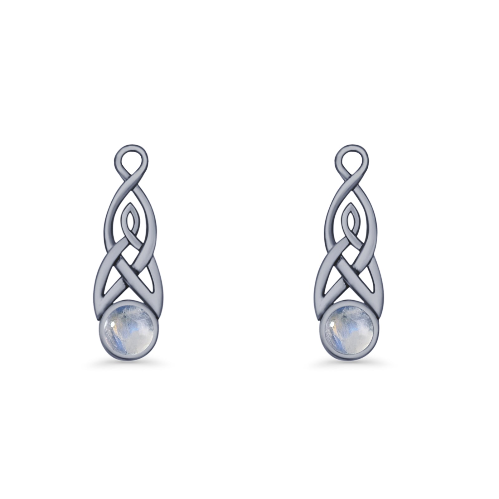 Round Lab Created Opal Trinity Dangle Fishhook Earring 925 Sterling Silver
