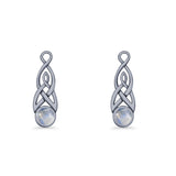 Round Lab Created Opal Trinity Dangle Fishhook Earring 925 Sterling Silver