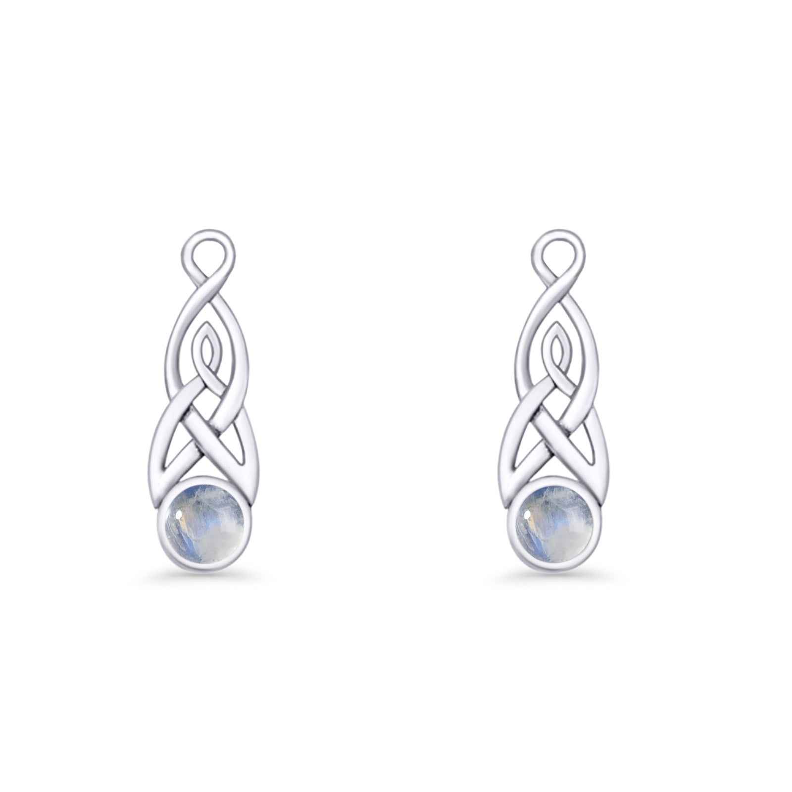 Round Lab Created Opal Trinity Dangle Fishhook Earring 925 Sterling Silver