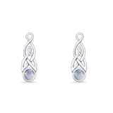 Round Lab Created Opal Trinity Dangle Fishhook Earring 925 Sterling Silver