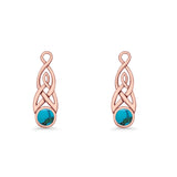 Round Lab Created Opal Trinity Dangle Fishhook Earring 925 Sterling Silver