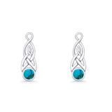 Round Lab Created Opal Trinity Dangle Fishhook Earring 925 Sterling Silver