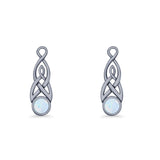 Round Lab Created Opal Trinity Dangle Fishhook Earring 925 Sterling Silver