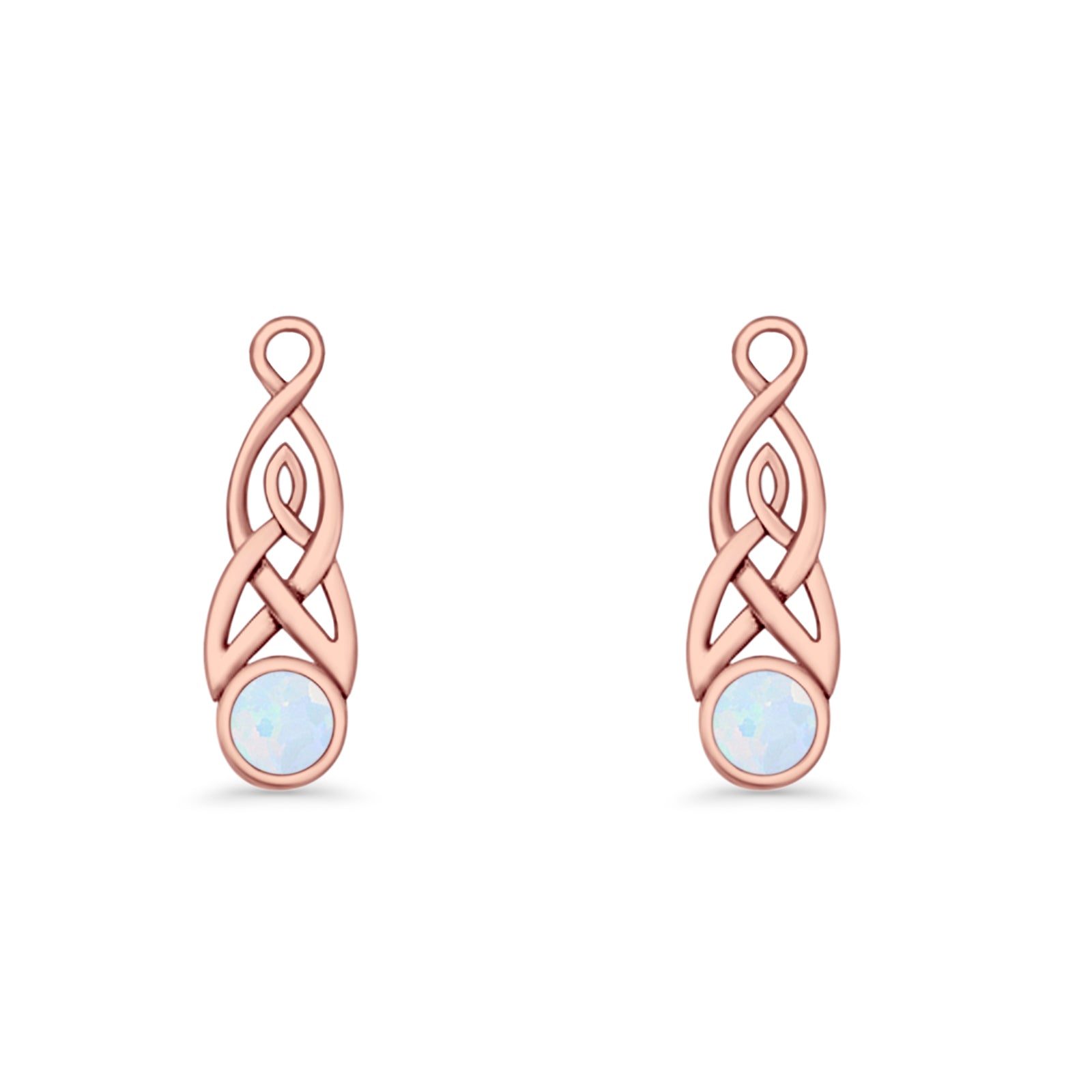 Round Lab Created Opal Trinity Dangle Fishhook Earring 925 Sterling Silver