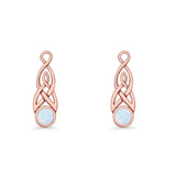 Round Lab Created Opal Trinity Dangle Fishhook Earring 925 Sterling Silver