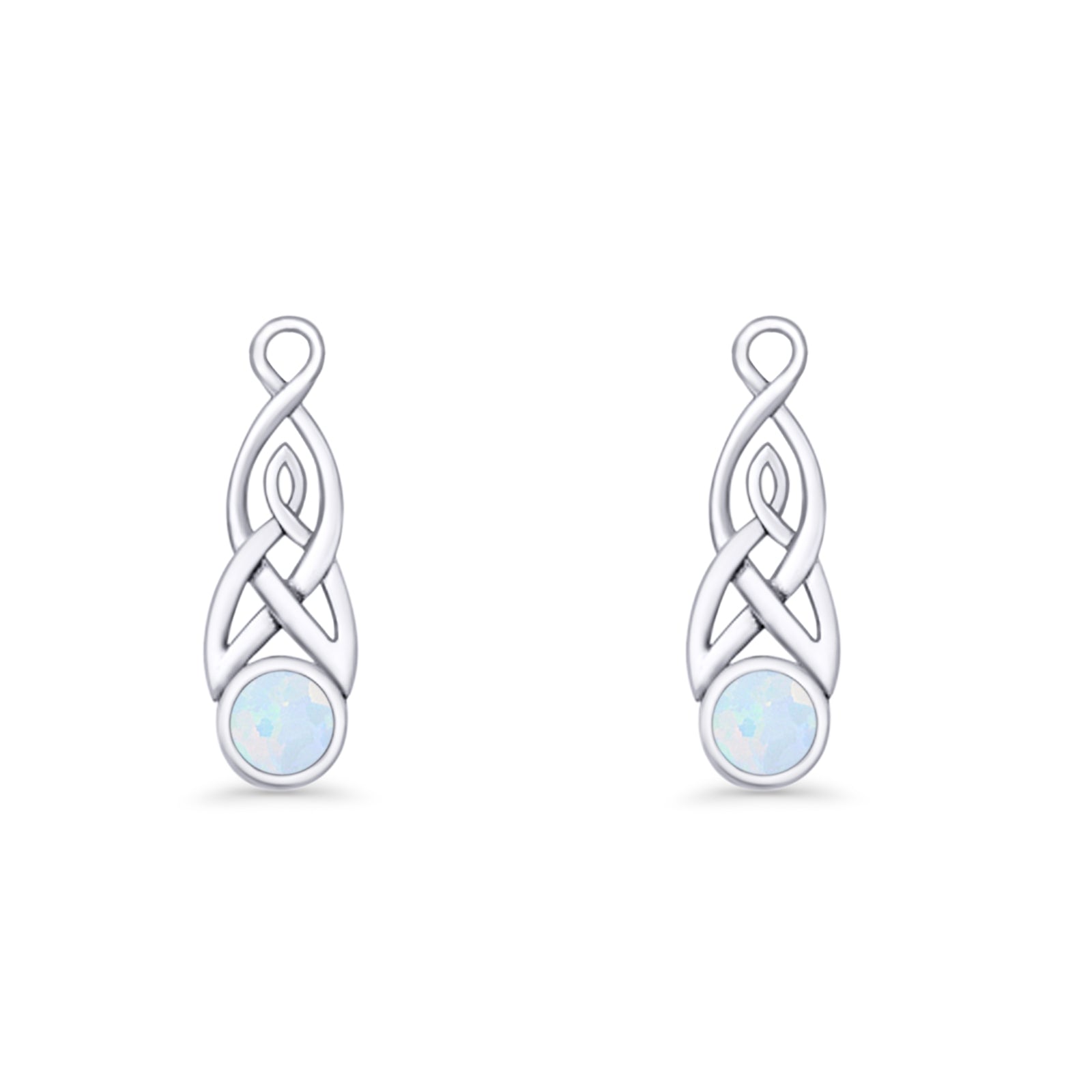 Round Lab Created Opal Trinity Dangle Fishhook Earring 925 Sterling Silver
