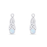 Round Lab Created Opal Trinity Dangle Fishhook Earring 925 Sterling Silver