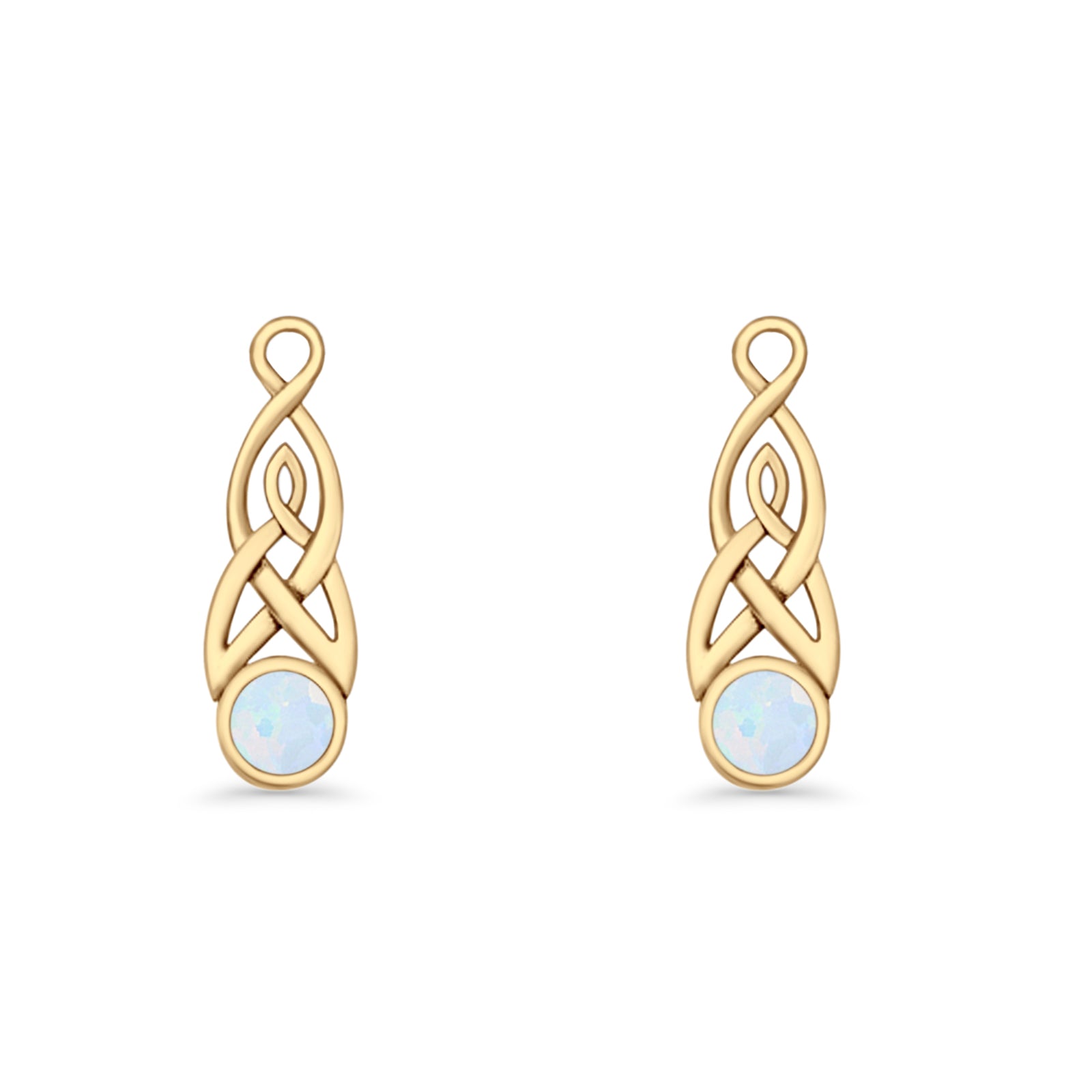 Round Lab Created Opal Trinity Dangle Fishhook Earring 925 Sterling Silver