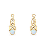 Round Lab Created Opal Trinity Dangle Fishhook Earring 925 Sterling Silver