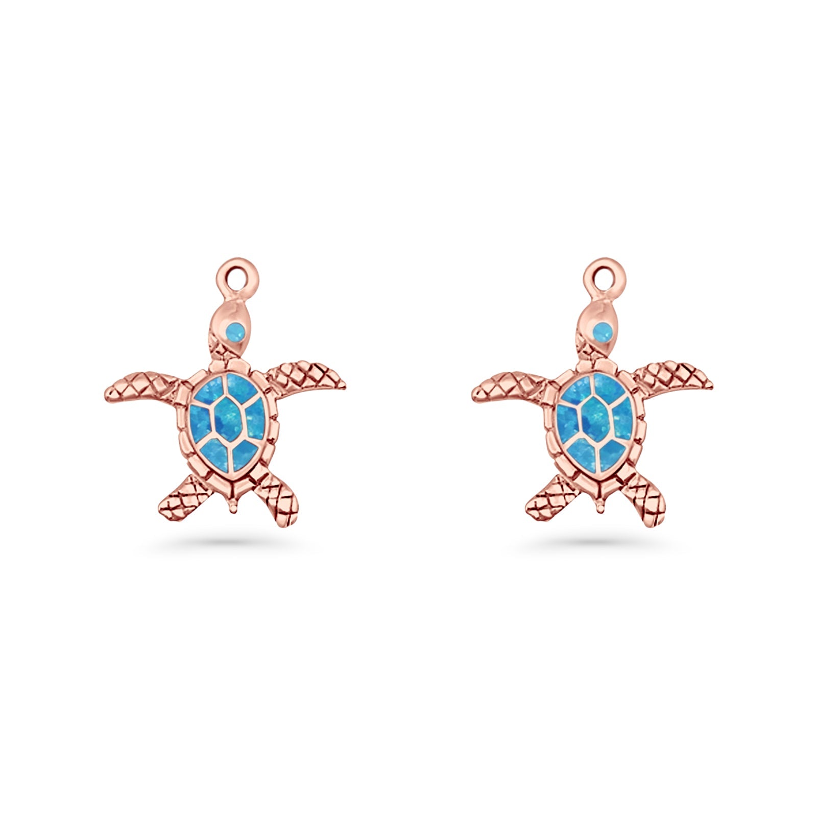 Turtle Dangle Drop 17.3mm Fishhook Earring Lab Created Blue Opal 925 Sterling Silver