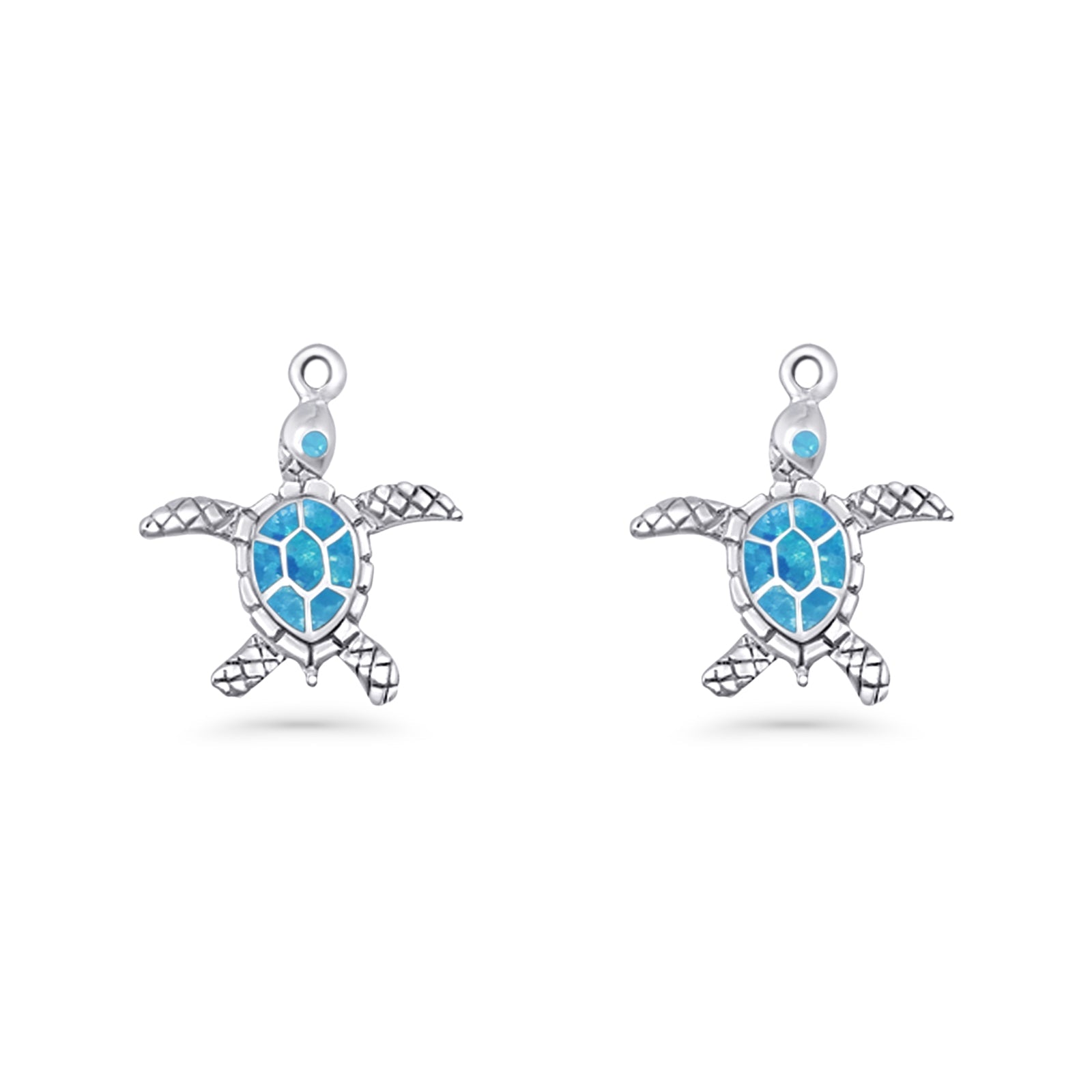 Turtle Dangle Drop 17.3mm Fishhook Earring Lab Created Blue Opal 925 Sterling Silver