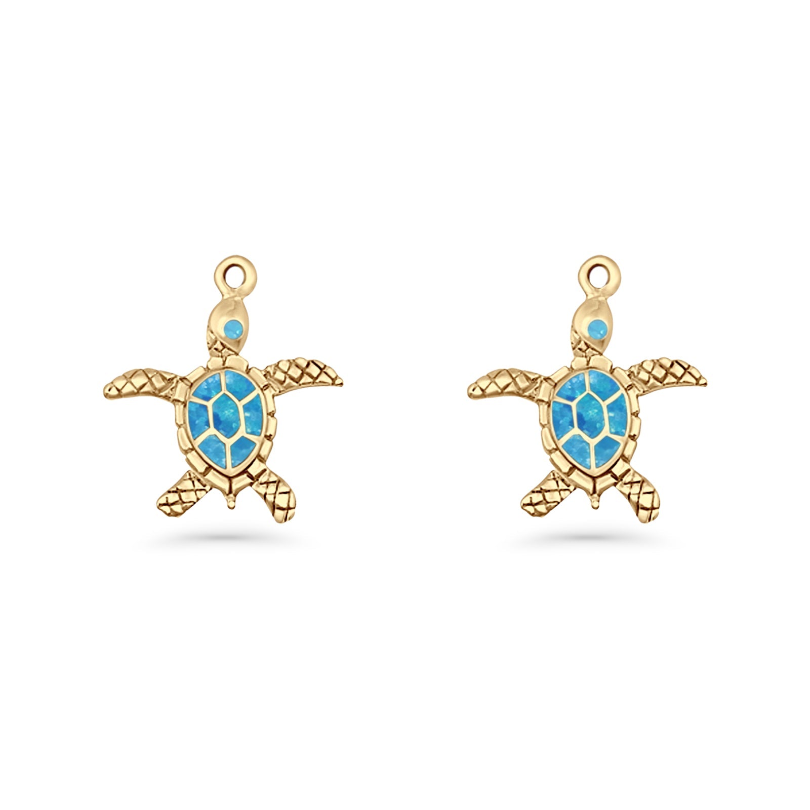 Turtle Dangle Drop 17.3mm Fishhook Earring Lab Created Blue Opal 925 Sterling Silver