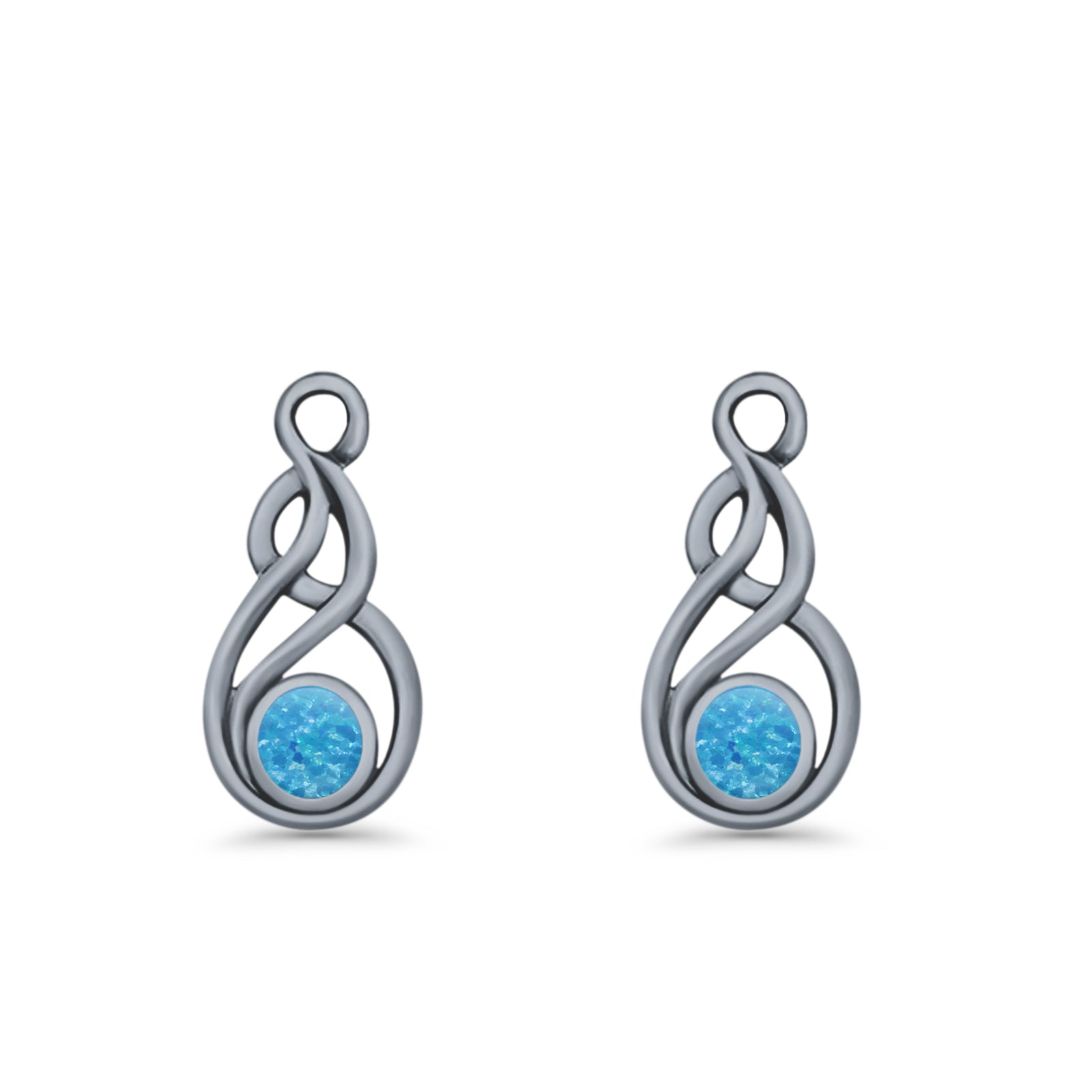 Round 21.5mm Twisted Loop Drop Fishhook Earring Oxidized Lab Created Opal 925 Sterling Silver