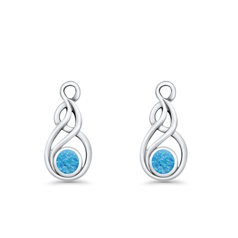 Round 21.5mm Twisted Loop Drop Fishhook Earring Oxidized Lab Created Opal 925 Sterling Silver