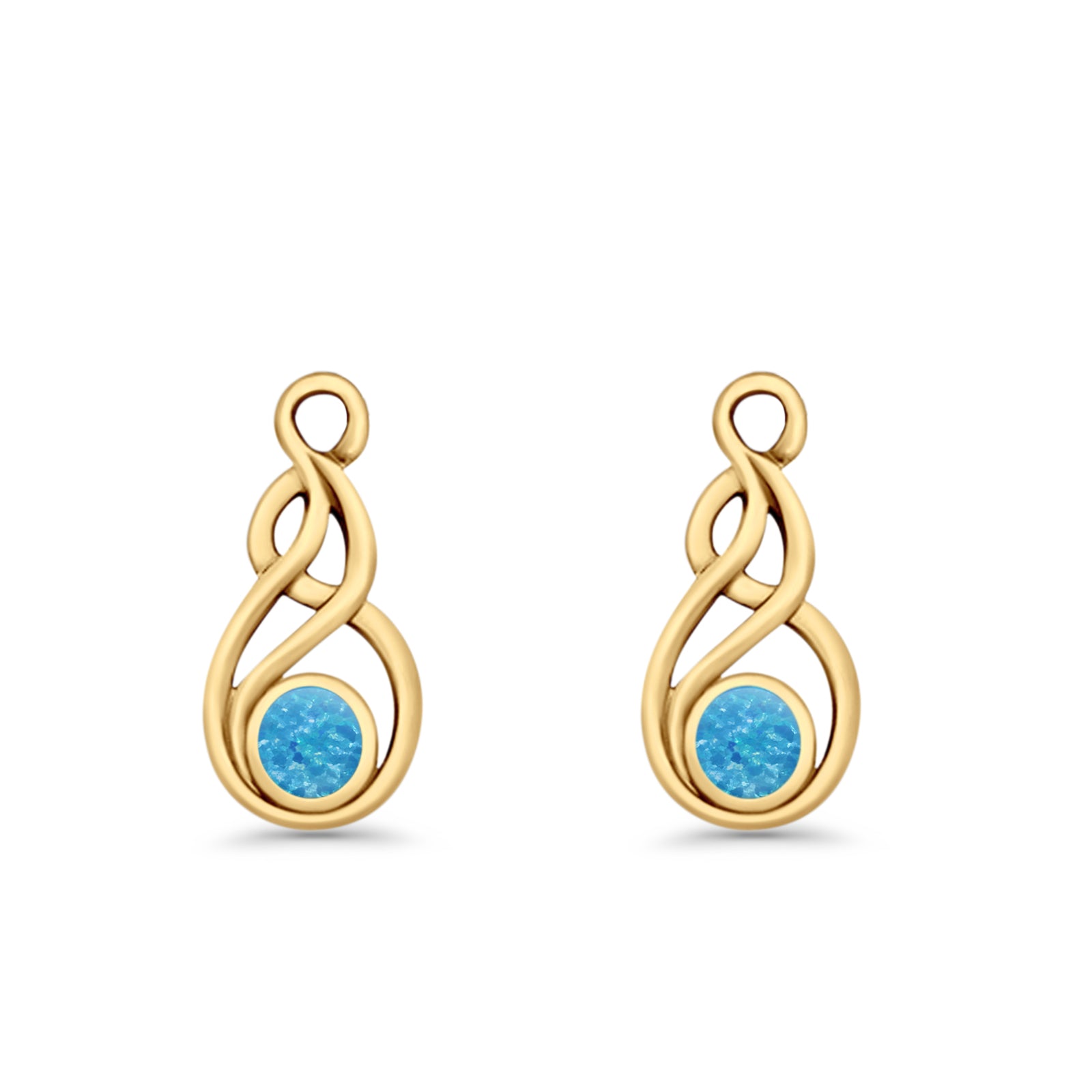 Round 21.5mm Twisted Loop Drop Fishhook Earring Oxidized Lab Created Opal 925 Sterling Silver