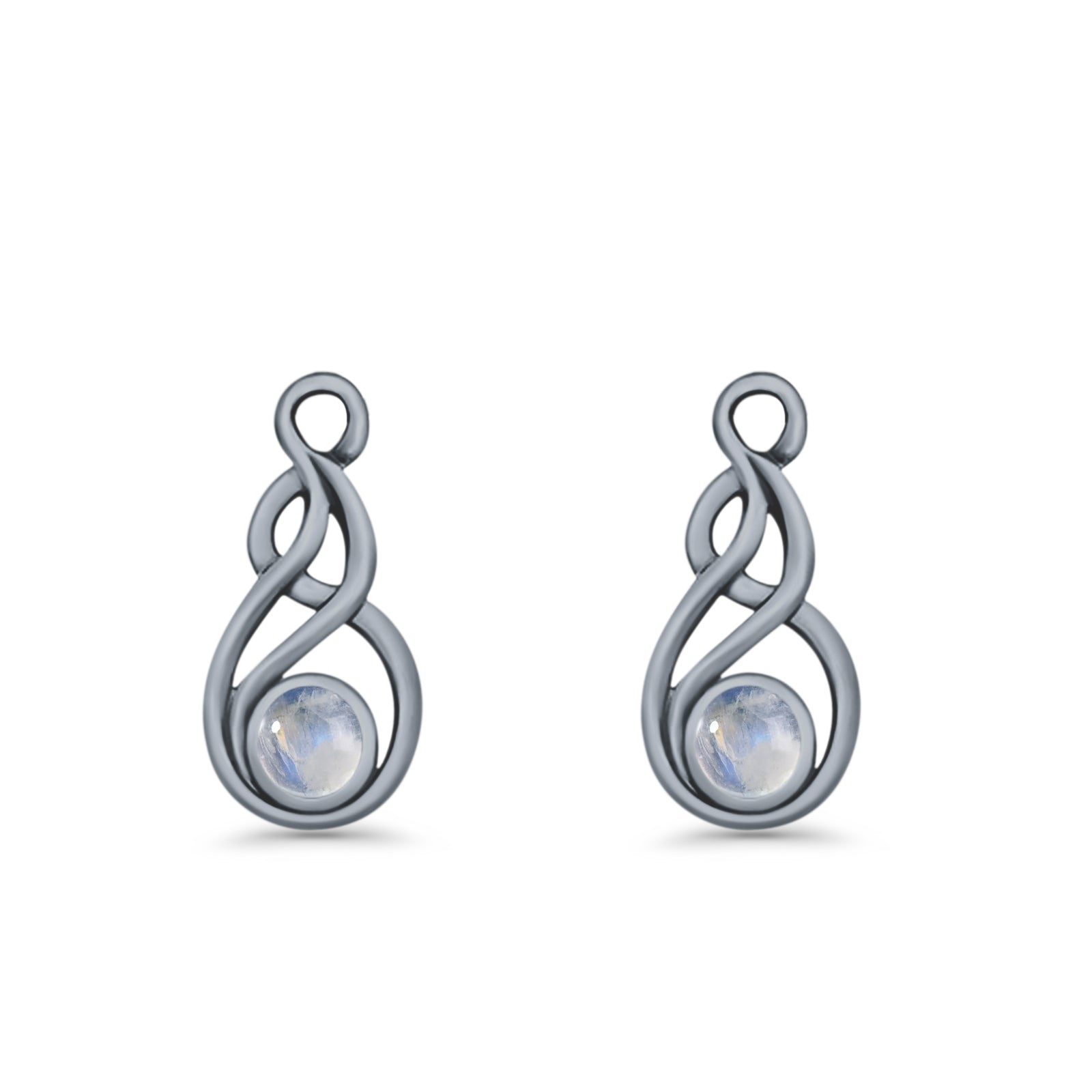 Round 21.5mm Twisted Loop Drop Fishhook Earring Oxidized Lab Created Opal 925 Sterling Silver