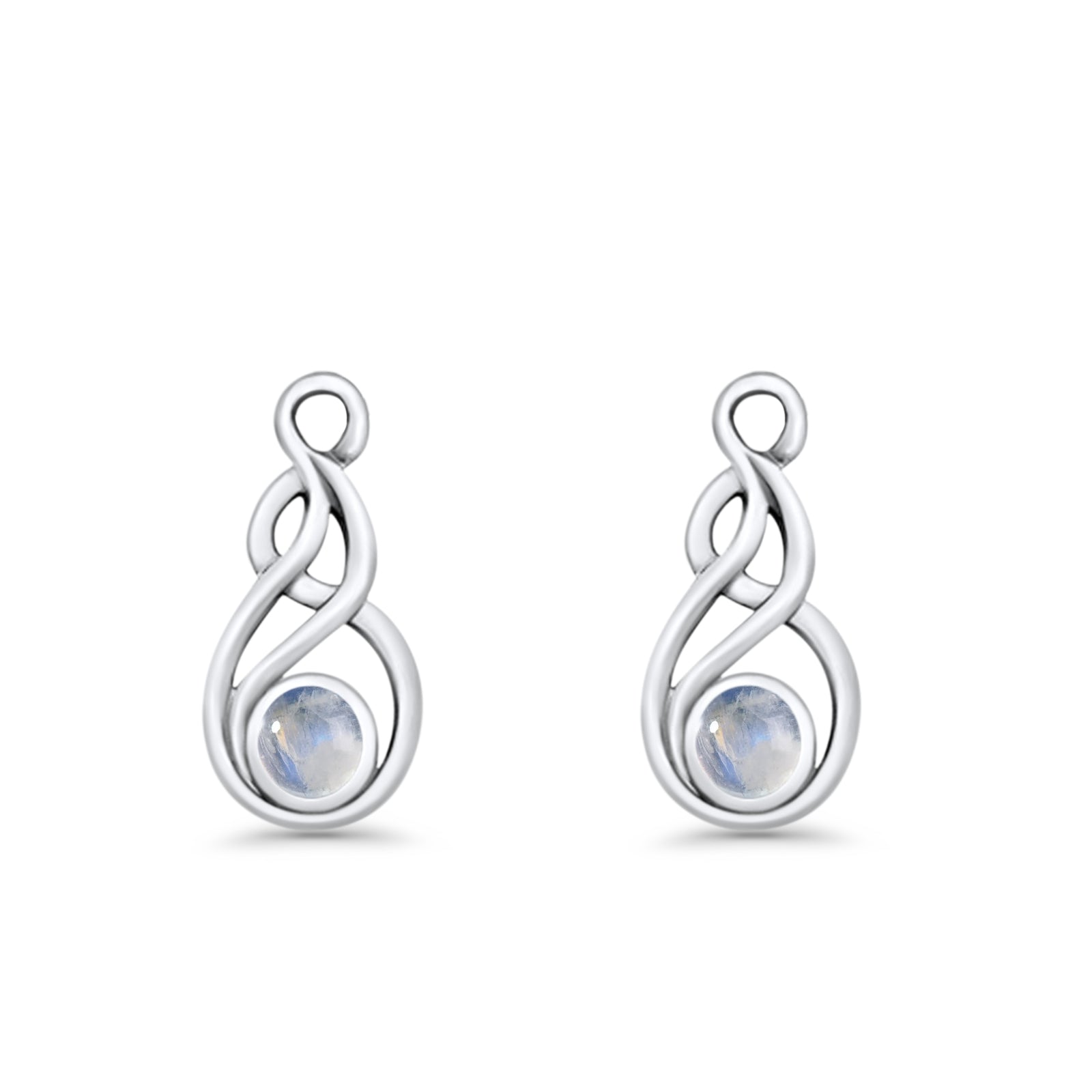 Round 21.5mm Twisted Loop Drop Fishhook Earring Oxidized Lab Created Opal 925 Sterling Silver