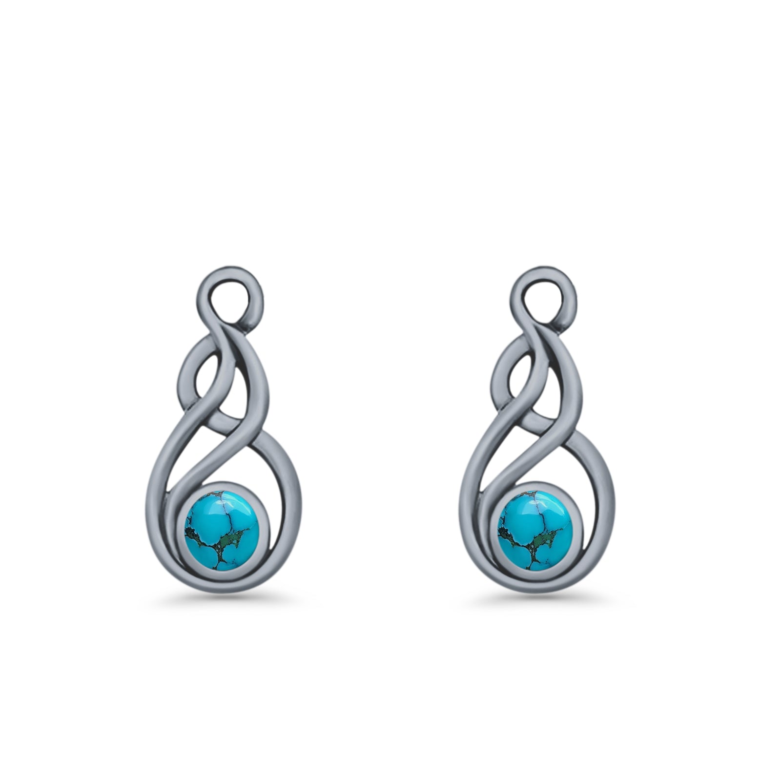Round 21.5mm Twisted Loop Drop Fishhook Earring Oxidized Lab Created Opal 925 Sterling Silver