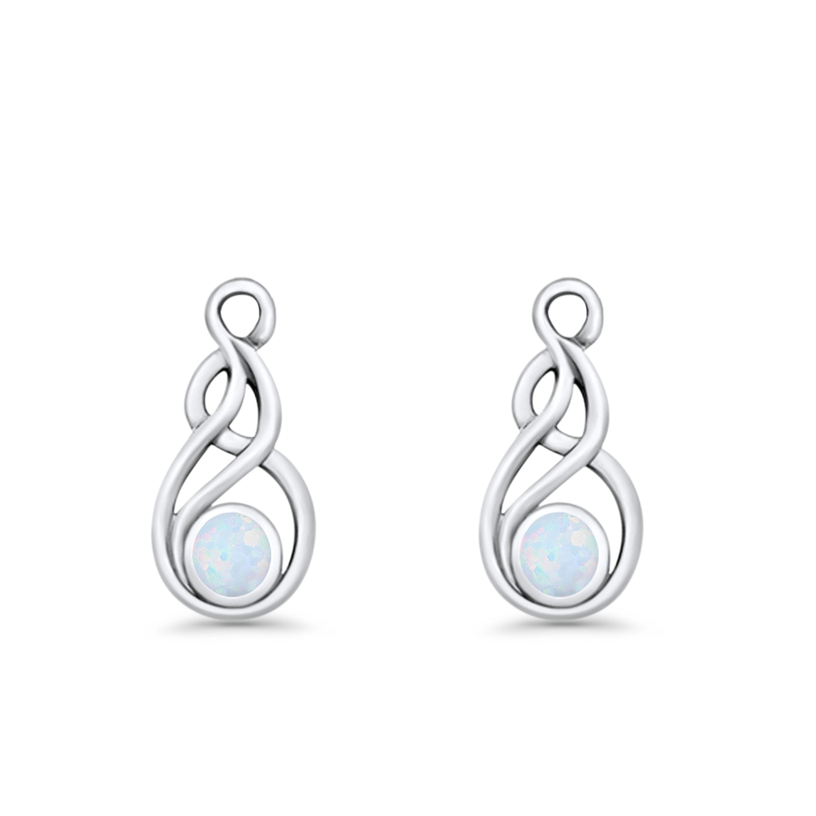 Round 21.5mm Twisted Loop Drop Fishhook Earring Oxidized Lab Created Opal 925 Sterling Silver