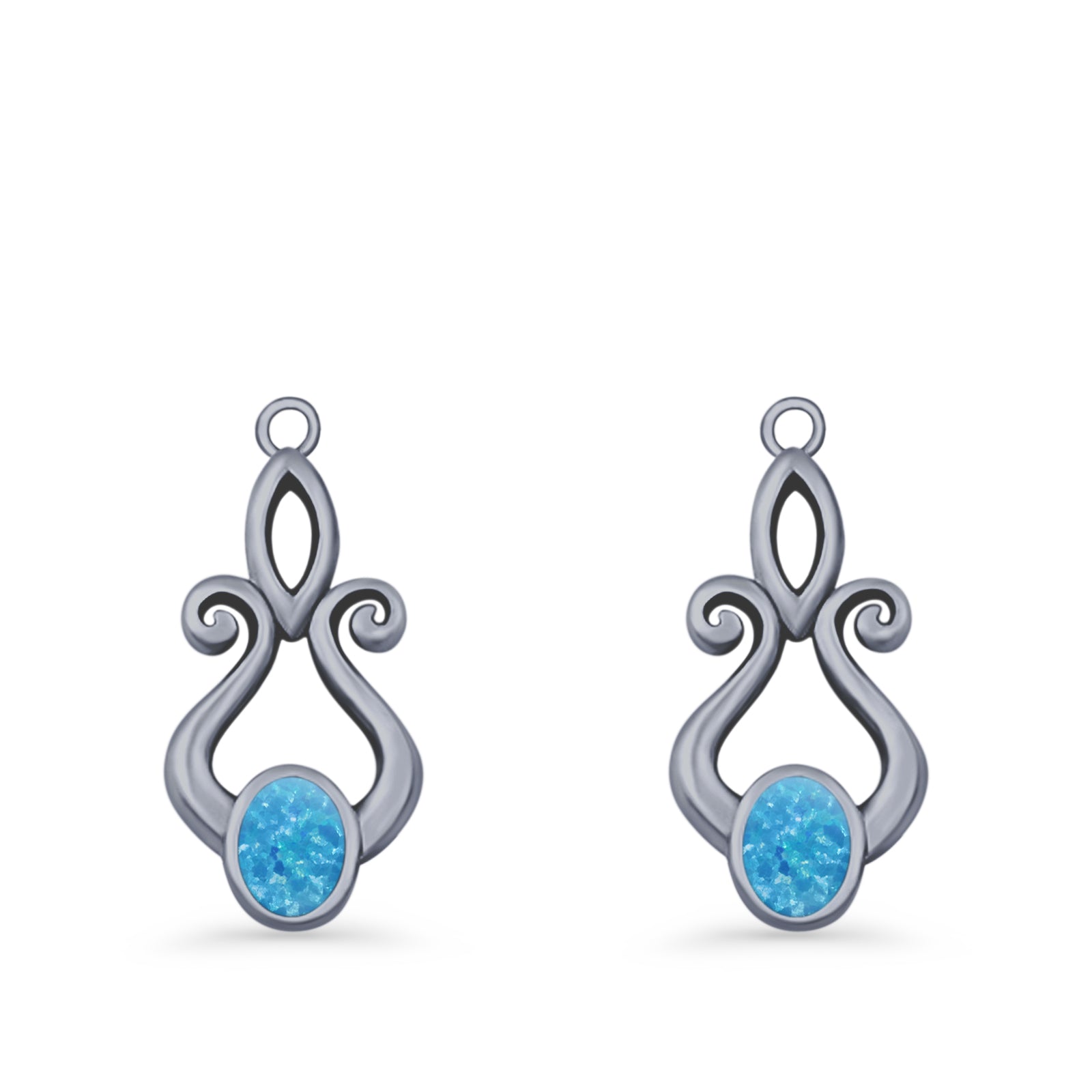 Oval Lab Created Opal 22.6mm Scroll Fishhook Earring 925 Sterling Silver