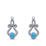 Oval Lab Created Opal 22.6mm Scroll Fishhook Earring 925 Sterling Silver