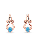 Oval Lab Created Opal 22.6mm Scroll Fishhook Earring 925 Sterling Silver