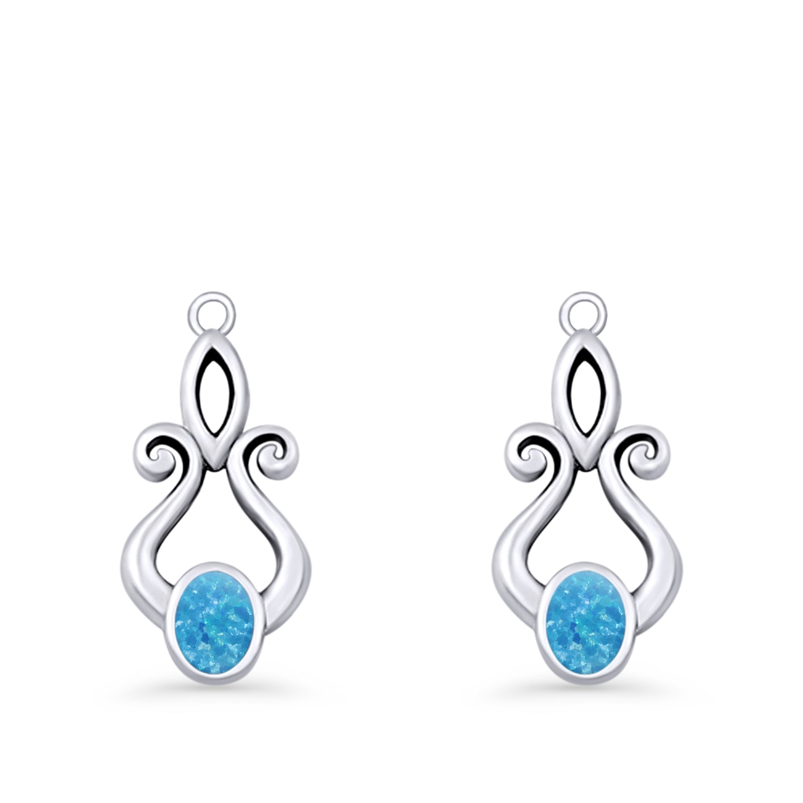 Oval Lab Created Opal 22.6mm Scroll Fishhook Earring 925 Sterling Silver