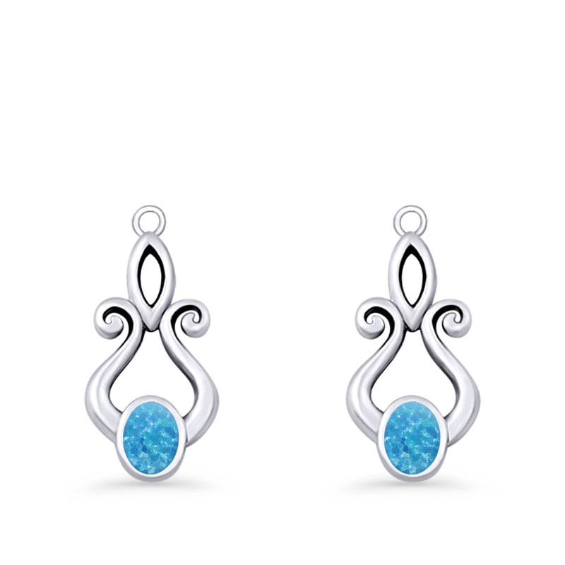 Oval Lab Created Opal 22.6mm Scroll Fishhook Earring 925 Sterling Silver